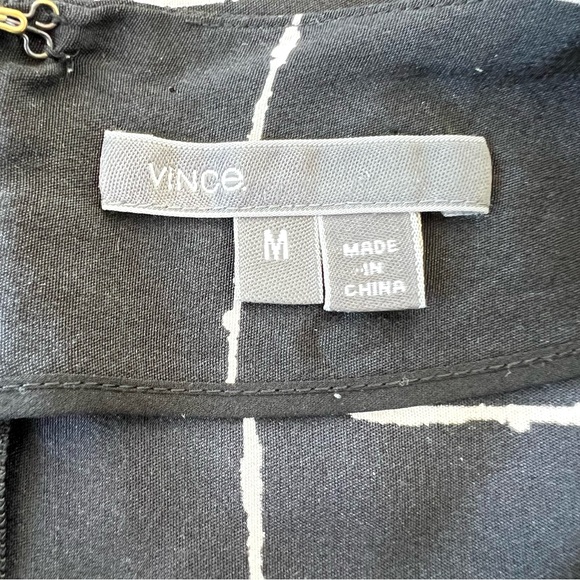 VINCE 100% Silk Black White Windowpane Print Side Pockets Mini Shift Dress Sz M - Picture 12 of 15